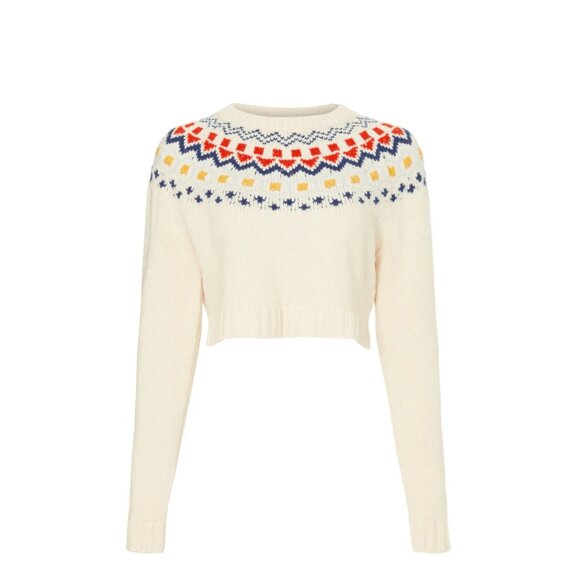 Solid & Striped Carley Fair Isle Cropped Wool Sweater in Ivory Multi - Picture 5 of 11